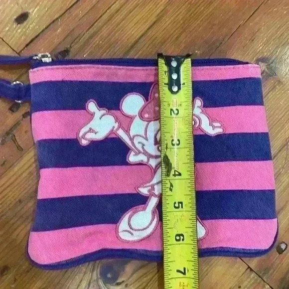 Disney Parks Minnie Mouse Wristlet Navy/Pink Stripe Pouch Purse - Picture 2 of 7